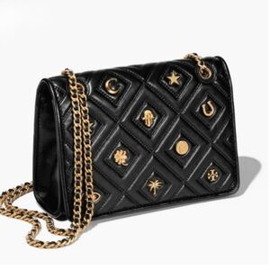 TORY BURCH leather & gold lucky protection charms convertible shoulder bag RARE